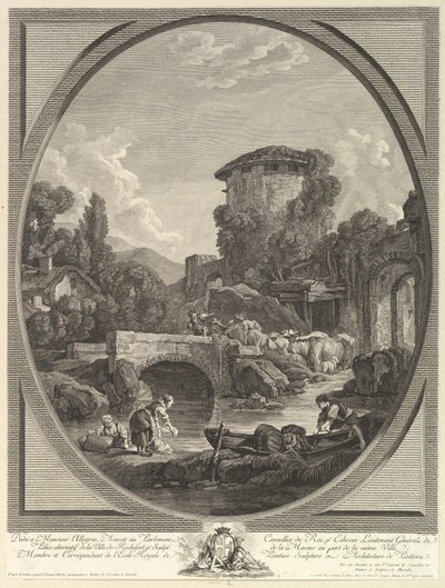Maisema sillan ja kyyhkysen kanssa, 1700-luku. tekijältä Pierre Francois Laurent