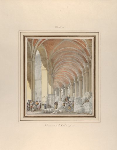 Halle aux Blés, sisänäkymä, n. 1810. tekijältä Pierre Francois Leonard Fontaine