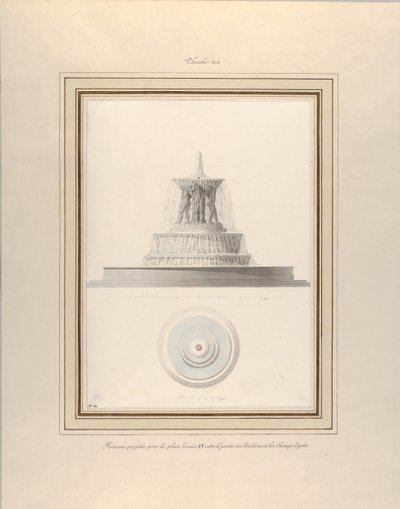 La Place Louis XV:n suihkulähdeprojekti, n. 1806. tekijältä Pierre Francois Leonard Fontaine