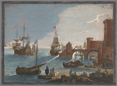 Näkymä satamaan, jossa on laivoja ja veneitä vedessä 11. Vüe ​​​​maritime (otsikko esineessä) tekijältä Pierre François Basan