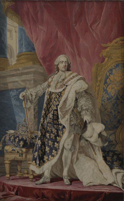 Ludvig XV:n muotokuva hänen kuninkaallisasussaan, n. 1769 tekijältä Pierre François Cozette