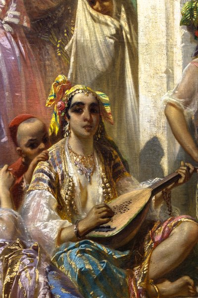 Algerin naiset, sisäpihan sisustus tekijältä Pierre François Eugène (after) Giraud