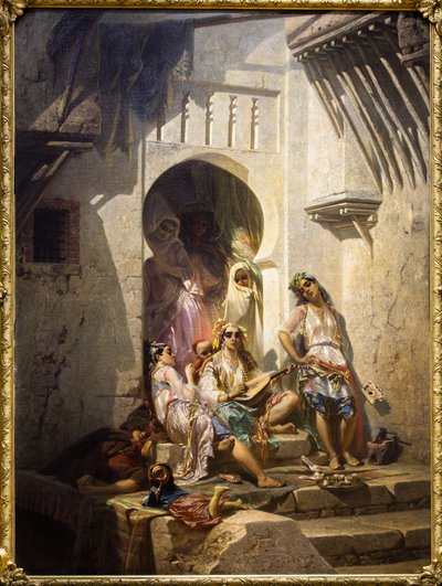 Algerin naiset, sisäpihan sisustus tekijältä Pierre François Eugène (after) Giraud