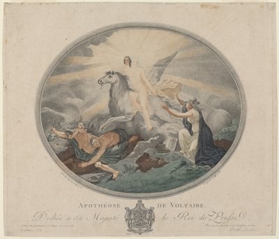 Voltairen apotheosis (Voltairen apotheosis) tekijältä Pierre François Legrand, after Robert Guillaume Dardel