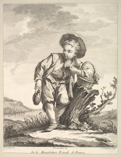 Pieni poika kädessään viinikoria, Toisesta hahmokirjasta po..., vuoden 1757 jälkeen. tekijältä Pierre François Tardieu