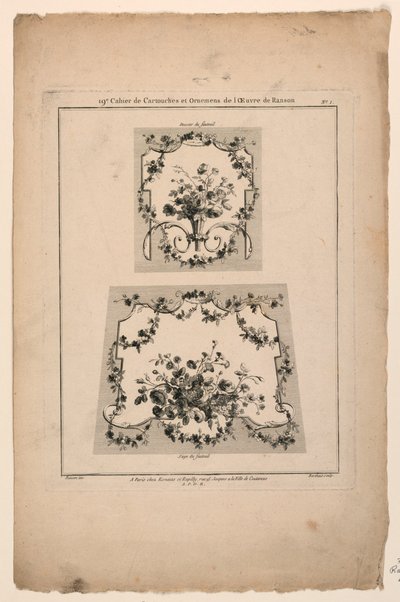 Mallit tapetry-tuoliistuimille, levy 1, "Cahier de Cartouches et Ornemens de l