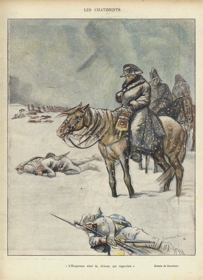 Napoleon vetäytymässä Moskovasta, kuvitus Le Rirelle tekijältä Pierre Georges Jeanniot