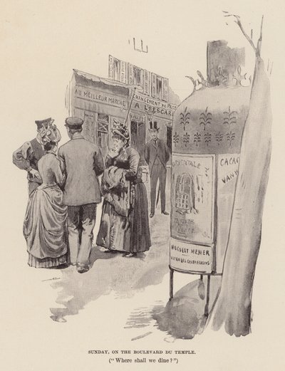 Sunnuntai, Boulevard du Temple -bulevardilla (kaiverrus). tekijältä Pierre Georges Jeanniot