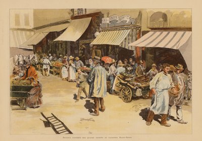 Marchandes de quatre saisons Rue du Faubourg Saint-Denis -kadulla, Pariisi (värilitro). tekijältä Pierre Georges Jeanniot