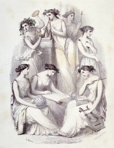 Olympuksen nerot - teoksessa ”Mytologiset naiset”, G. Staalin piirustukset, Mery ja Cte Foelix, toim. G. de Gouet tekijältä Pierre Gustave Eugene Staal