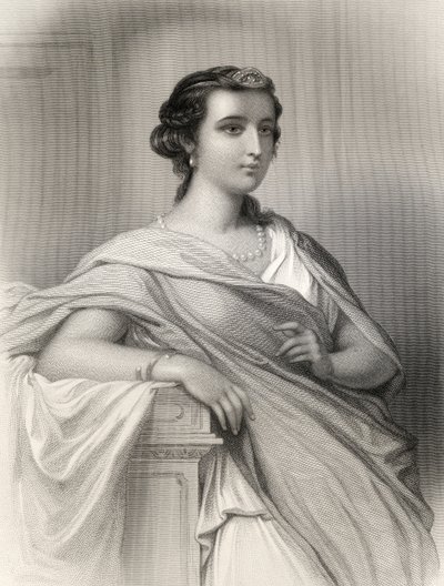 Aspasia of Milet (n. 470-410 eKr.) kuvitus Mary Cowden Clarken teoksesta "Maailman huomioidut naiset", 1858 (kaiverrus) tekijältä Pierre Gustave Eugene Staal
