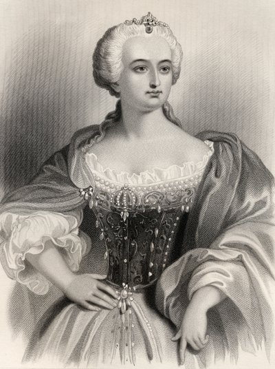 Maria Theresa (1717-80) Itävallan arkkiherttuatar ja Unkarin kuningatar emd Bohemia, kuvitus Mary Cowden Clarken teoksesta "Maailman tunnetut naiset", 1858 tekijältä Pierre Gustave Eugene Staal