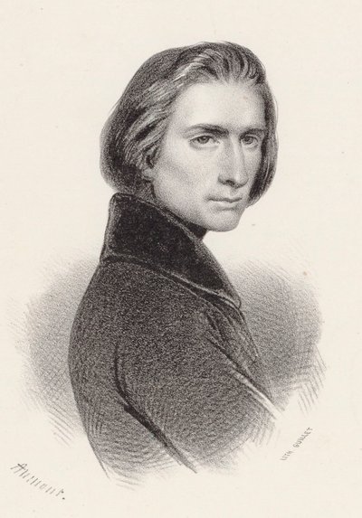 Säveltäjä Franz Lisztin muotokuva 1811-1886. tekijältä Pierre Hippolyte Aumont