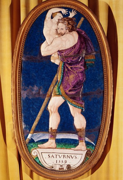 Saturnusta kuvaava laatta, Chateau de Madrid, Neuilly, 1559 (maalattu emali) tekijältä Pierre I Courteys