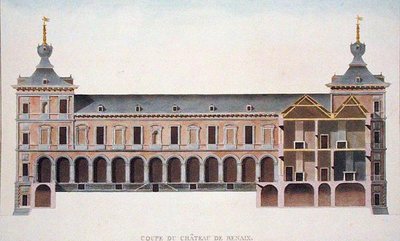 Poikkileikkaus linnasta Ronsessa, Belgiassa, Pierre Jacques Goetghebuerin "Valinta Alankomaiden kuningaskunnan merkittävimmistä monumenteista, rakennuksista ja taloista", julkaistu 1827 (akvatinta) (katso myös 186086) tekijältä Pierre Jacques Goetghebuer