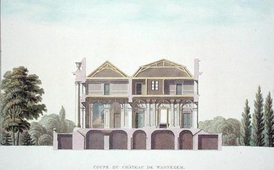 Poikkileikkaus Wannagemin linnasta, lähellä Oudenardea, Belgiaa, Pierre Jacques Goetghebuerin "Valinta Alankomaiden kuningaskunnan merkittävimmistä monumenteista, rakennuksista ja taloista", julkaistu 1827 (akvatinta) (katso myös 186077) tekijältä Pierre Jacques Goetghebuer