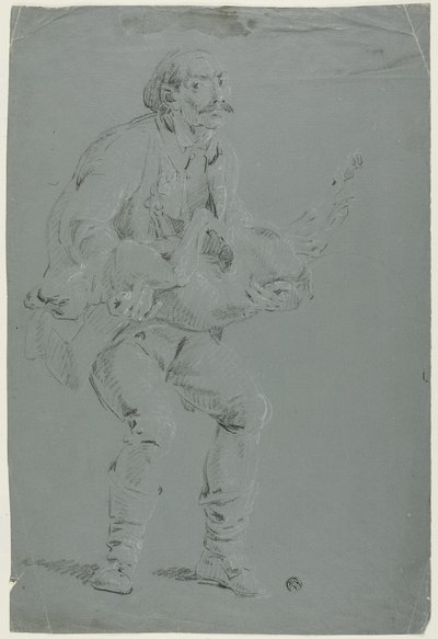Mies kantaa kuollutta koiraa tekijältä Pierre Jacques Volaire