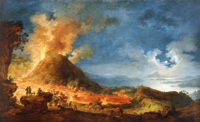 Vesuvius purkautumassa, nähtävyyksien katselijat etualalla, tekijältä Pierre Jacques Volaire