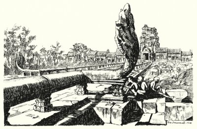 Angkor Vatin puistossa Länsi-Gopuras (kaiverrus) tekijältä Pierre Jeannerat de Beerski