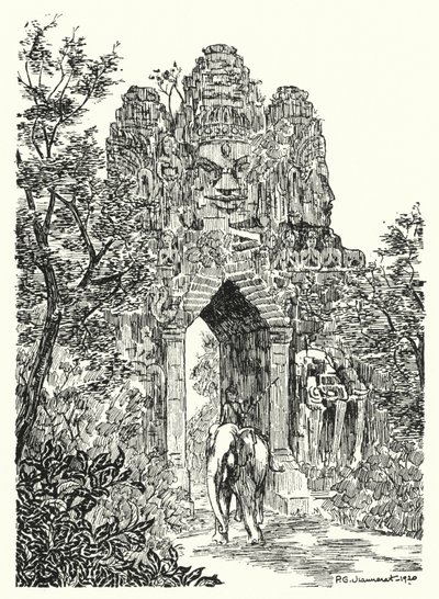 Angkor-Thomin pohjoinen portti (kaiverrus) tekijältä Pierre Jeannerat de Beerski