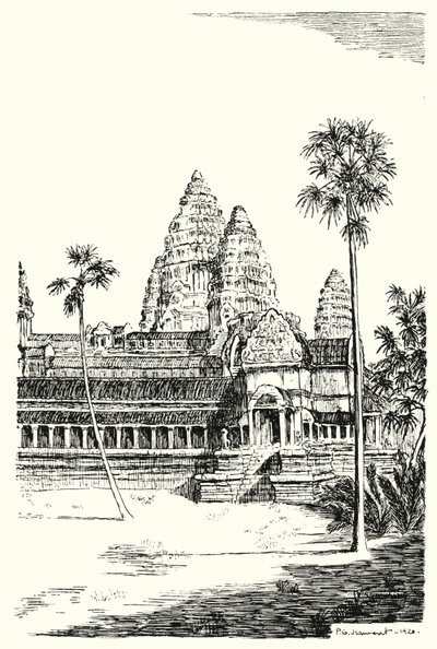 Angkor Vatin tornit (kaiverrus) tekijältä Pierre Jeannerat de Beerski