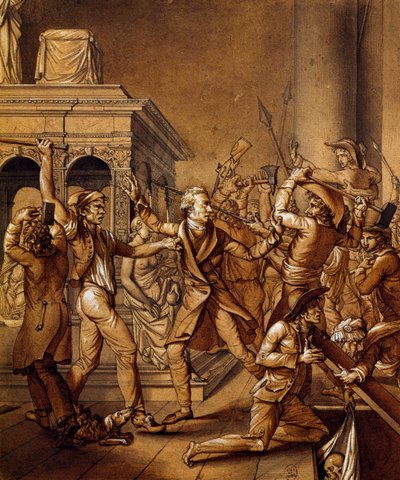 Alexandre Lenoir vastustaa Pierre Joseph Lafontinen (1758-1835) historiallisen luonnoksen Louis XII:n haudan tuhoamista Saint Denisissä. Ranskan vallankumous, Ranska tekijältä Pierre Joseph Lafontaine