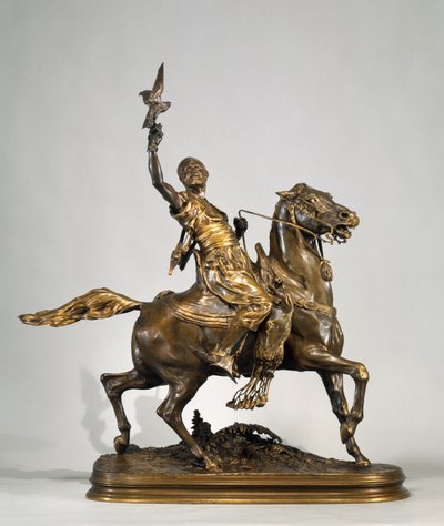 Arab Falconer hevosen selässä, n. 1880 (pronssi) tekijältä Pierre Jules Mene