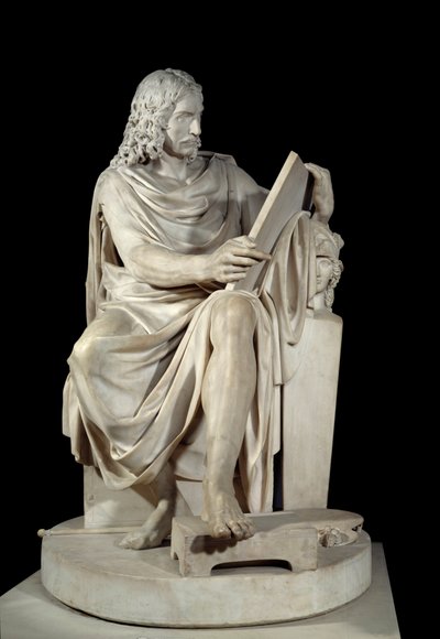Ranskalainen taidemaalari Nicolas Poussin (1594-1660) Pierre Julienin (1731-1804) marmoriveistos 1804 Su. 1,64 x 1,01 m Pariisi, Musee du Louvre tekijältä Pierre Julien