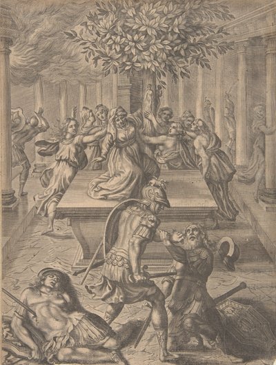 El saqueig de Troia-Pyrrhus matant Príam, abans de 1654. finlandès tekijältä Pierre Lombart