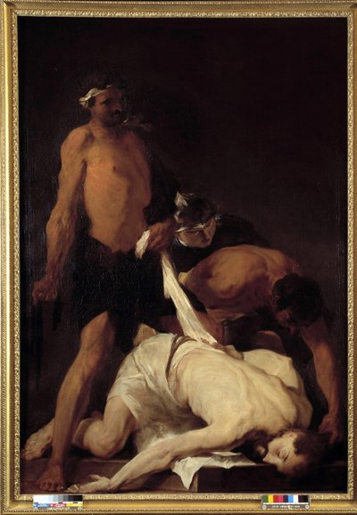 Kristus pyörtyi ruoskimisen jälkeen (öljy kankaalle) tekijältä Pierre Louis Cretey or Cretet