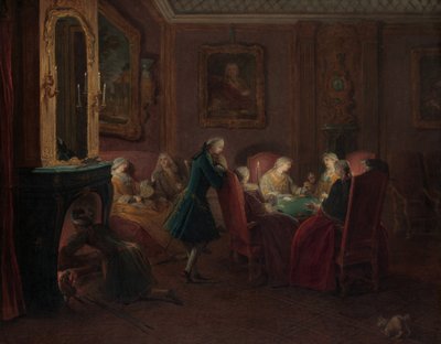 Kortinpelaajat piirustushuoneessa. tekijältä Pierre Louis Dumesnil