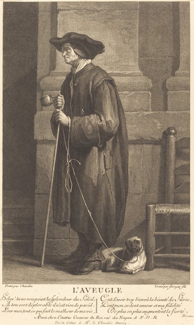 Sokea kerjäläinen tekijältä Pierre Louis de Surugue after Jean Siméon Chardin