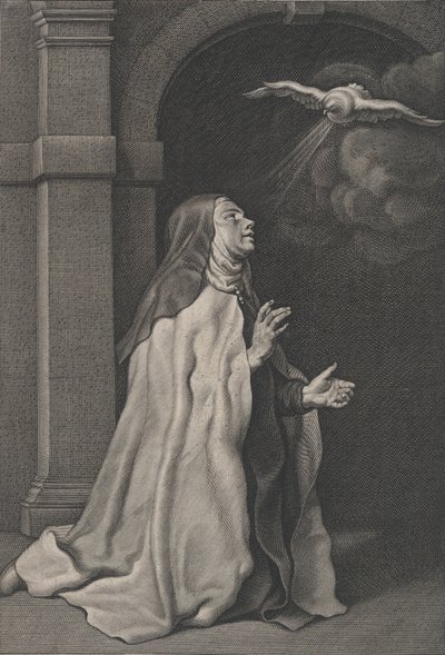 Pyhän Teresan Avilalaisen visio kyyhkysestä, n. 1650. tekijältä Pierre Louis van Schuppen