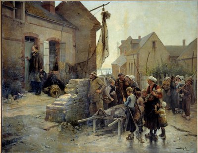 Paluu tempetelta Merimies koputtaa myrskyssä kuolleen syntisen naisen ovelle kertoakseen hänelle uutisen. Pierre Marie Beylen (1838-1902) maalaus 1800-luvun Fecamp, Newfoundlandin museo tekijältä Pierre Marie Beyle