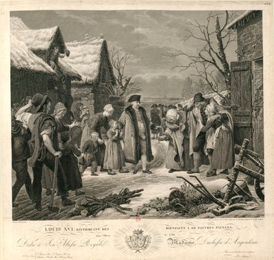 Ludvig XVI almujen jakaminen köyhille talonpojille talvella 1788 n. 1817. tekijältä Pierre Michel Adam