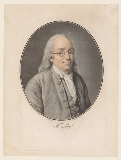 Benjamin Franklinin muotokuva Franklin (otsikko esineessä) Kokoelma suuria miehiä (sarjan nimi) tekijältä Pierre Michel Alix