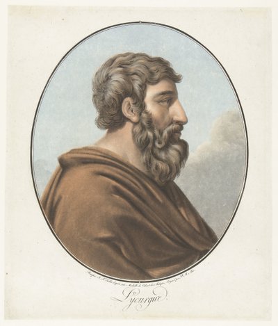 Lycurgoksen muotokuva Lycurgus (otsikko esineessä) Kokoelma suuria miehiä (sarjan nimi) tekijältä Pierre Michel Alix