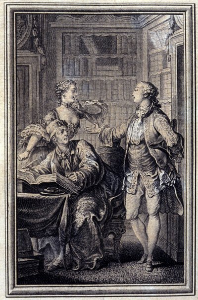 Stingy Woman, Gallant Croc - Jean La Fontainen ""Tarinoita ja novelleja säkeissä"" 1776. P.P. Choffardin kuvitus. tekijältä Pierre Philippe Choffard