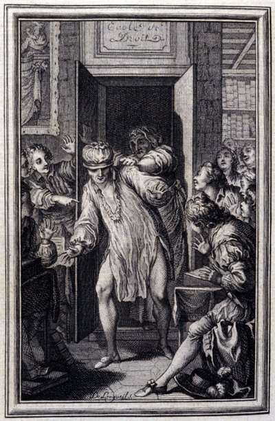 Kuningas Candaule ja oikeustieteen maisteri - Jean La Fontainen teoksessa Tales et nouvelles en vers. 1776. Kuvitus P.P. Choffard. tekijältä Pierre Philippe Choffard