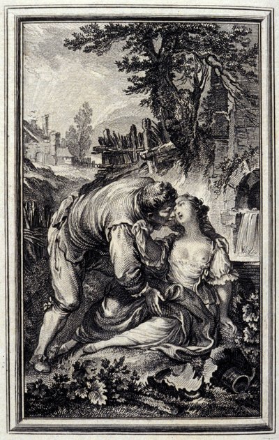 La Cruche - Jean La Fontainen teoksessa "Tarinoita ja novelleja säkeissä". 1776. P.P. Choffardin kuvitus. tekijältä Pierre Philippe Choffard