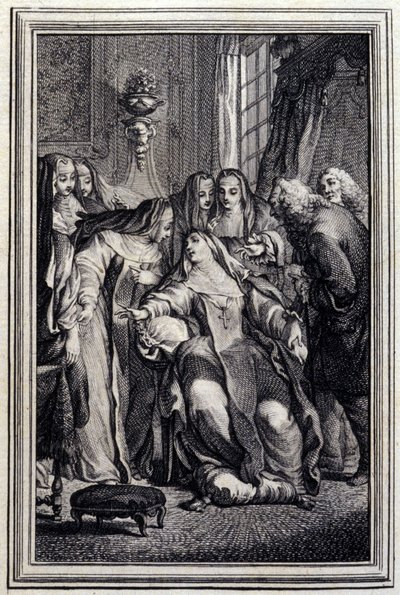 Sairas abbessa - Jean La Fontainen "Tarinoita ja novelleja säkeissä". 1776. P.P. Choffardin kuvitus. tekijältä Pierre Philippe Choffard