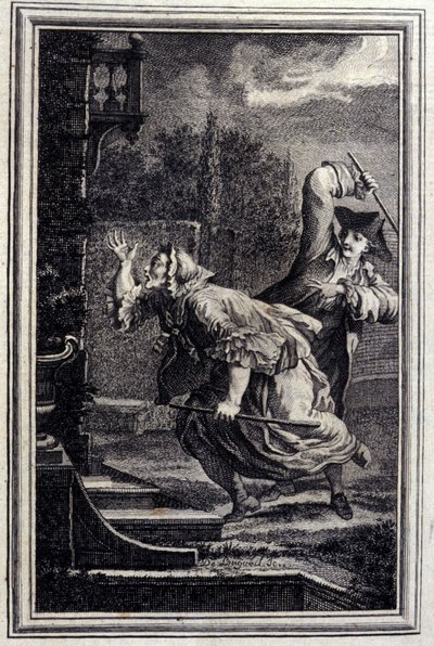 Le Cucku, lyöty ja onnellinen - Jean La Fontainen "" Tarinoita ja romaaneja säkeissä"" 1776. P.P. Choffardin kuvitus. tekijältä Pierre Philippe Choffard
