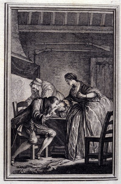 Haukka - Jean La Fontainen ""Tarinoita ja novelleja säkeissä"" 1776. P.P. Choffardin kuvitus. tekijältä Pierre Philippe Choffard