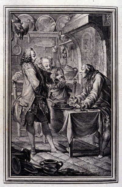 Pasta ankeriaasta. Jean La Fontainen "" Tarinoita ja novelleja säkeistössä". 1776. P.P. Choffardin kuvitus. tekijältä Pierre Philippe Choffard