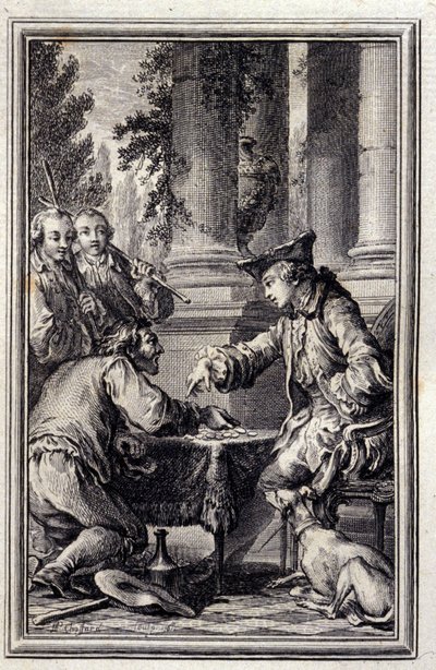 Tarina talonpojasta, joka oli loukannut Herraansa - Jean La Fontainen "Tarinoita ja uutisia säkeissä". 1776. Kuvitus P.P. Choffard. tekijältä Pierre Philippe Choffard
