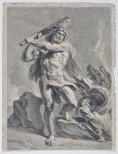 Hercules taistelee Lernaean Hydraa vastaan ​​(piirustus) tekijältä Pierre Puget