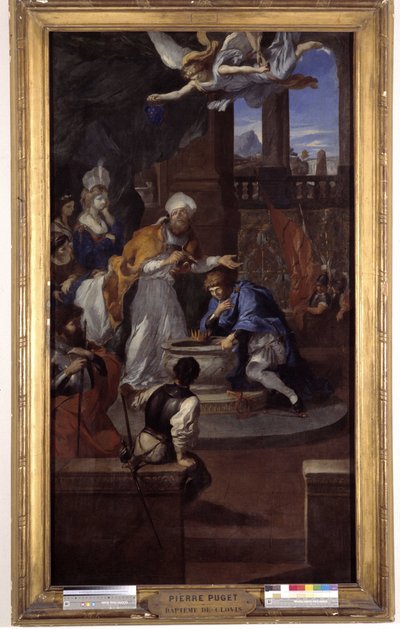 Clovis I:n kaste (465-511), 25. joulukuuta 496, kirjoittanut Saint Remi, Eveque of Reims (öljy kankaalle) tekijältä Pierre Puget