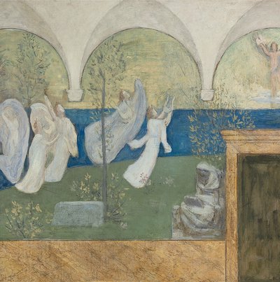 Yksityiskohta valmistelevasta maalauksesta elokuvaan The inspiring Muses aclaim the Genius, Valon lähettiläs, 1895 tekijältä Pierre Puvis de Chavannes