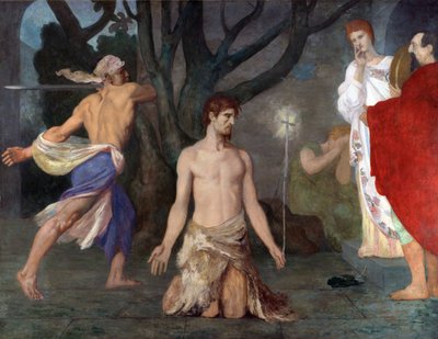 Puvis de Chavannes, Pierre Cecil (1824-1898) Pyhän Johannes Kastajan pään mestaus Öljy kankaalle c. 1869 National Gallery, Lontoo 243,5x318 tekijältä Pierre Puvis de Chavannes