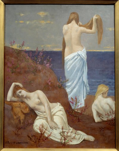 Nuoret tytöt meren rannalla Pierre Puvis de Chavannesin (1824-1898) maalaus 1879 Öljy kankaalle, Dim. 0,61 x 0,47 m Pariisi, Musee d